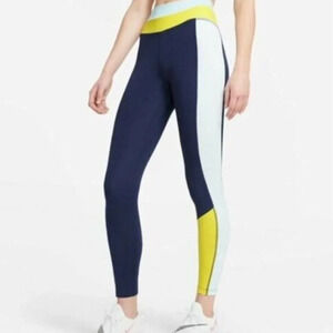 Nike Color-block Leggings Women's Medium M Mid-Rise 7/8 Dri-Fit Blue Yellow EUC